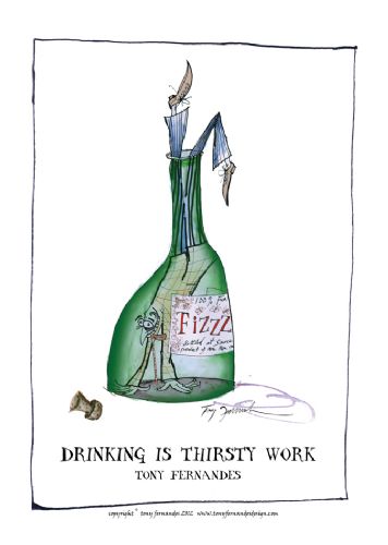 Drinking is Thirsty Work - fun wine connoisseur print by Tony Fernandes